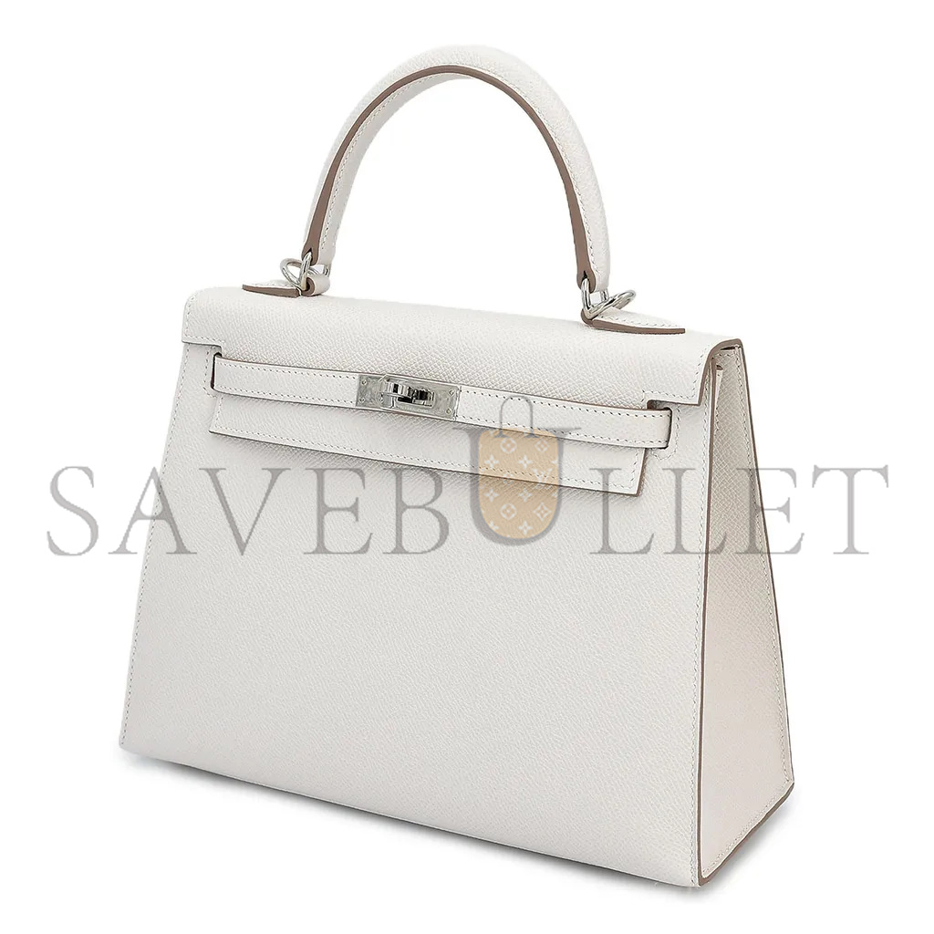 HERMÈS MASTER KELLY 25 MILK GRAY GRIS PALE EPSOM SILVER BUCKLE (25*17*7cm)